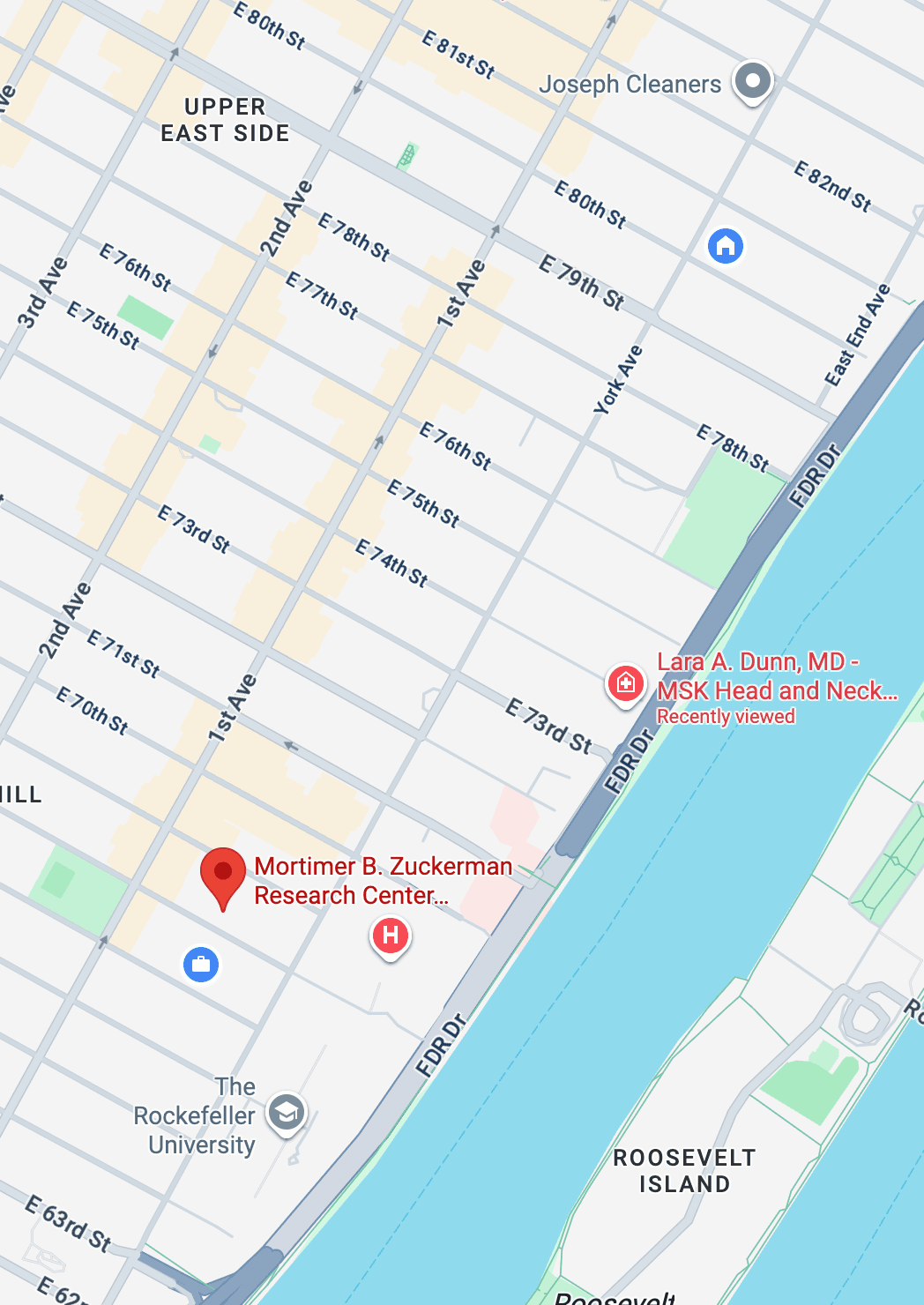 Map showing the location of the Mortimer B. Zuckerman Research Center